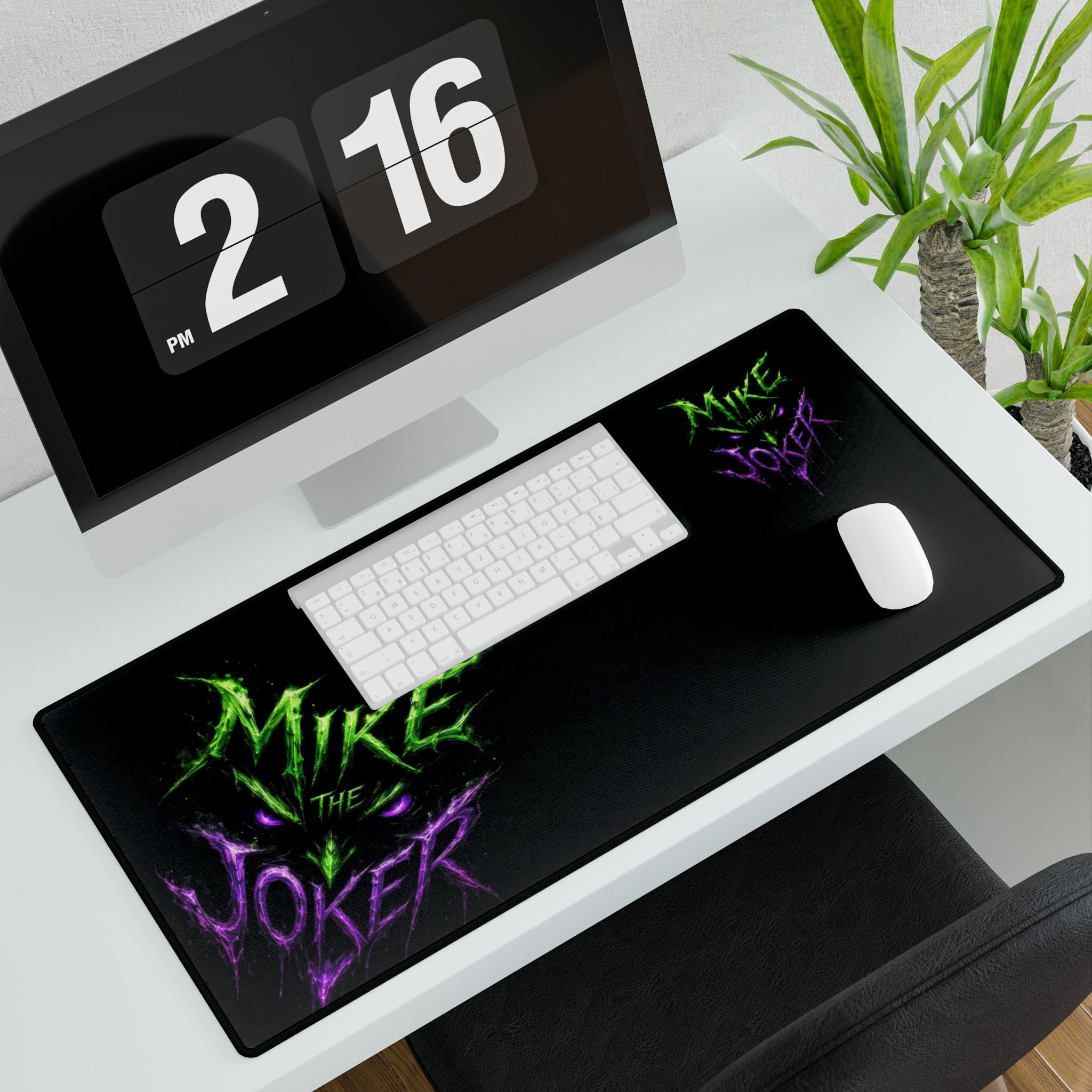 Mike the Joker Neon Desk Mat — Gamer Desk Pad with Green & Purple Graffiti