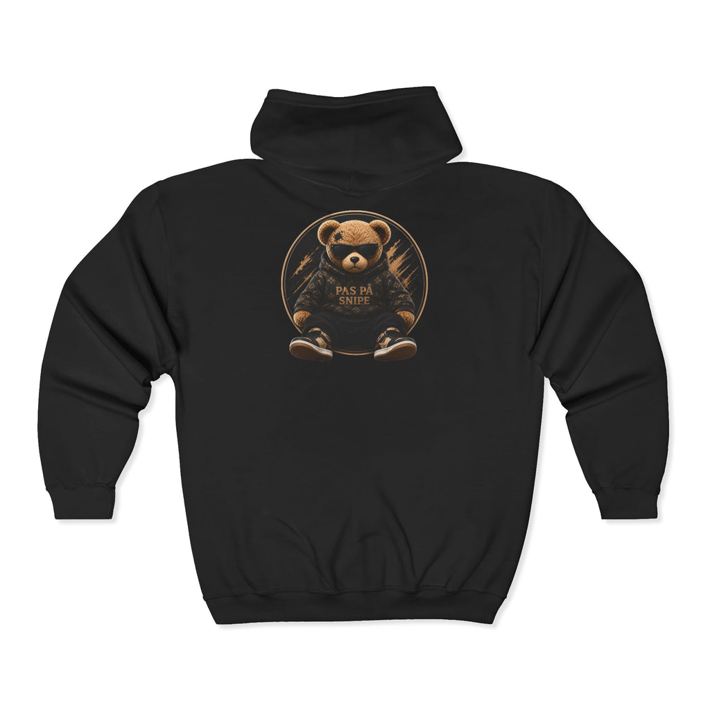 Bear Protector Zip Hoodie — 'Pas de Venin' Vintage Teddy Graphic