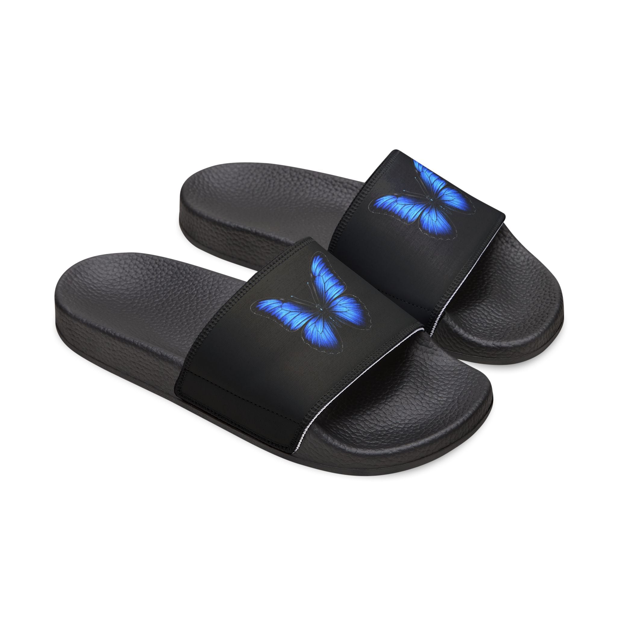 Men's Butterfly Slide Sandals — Blue Neon Wing Removable-Strap Slides