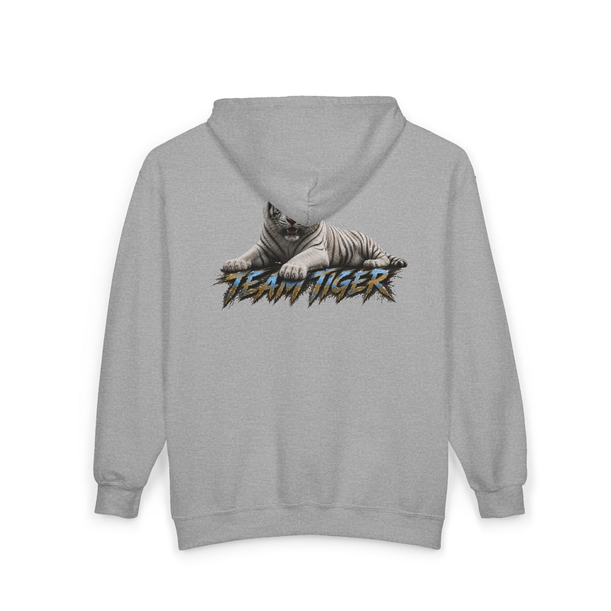Team Tiger Zip-Up Hoodie — Retro Graphic White Tiger Back Print