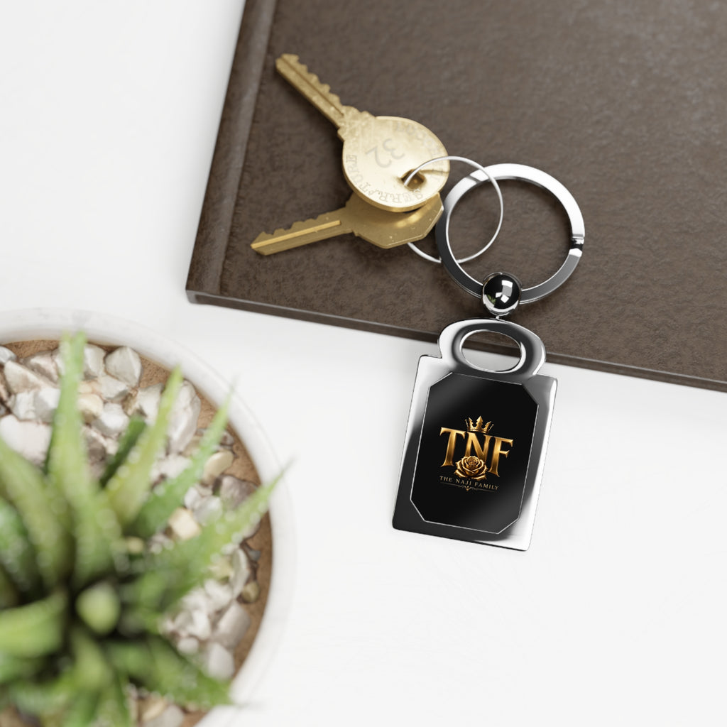 Rectangle Photo Keyring — Customizable Metal Photo Keychain with Gold Emblem