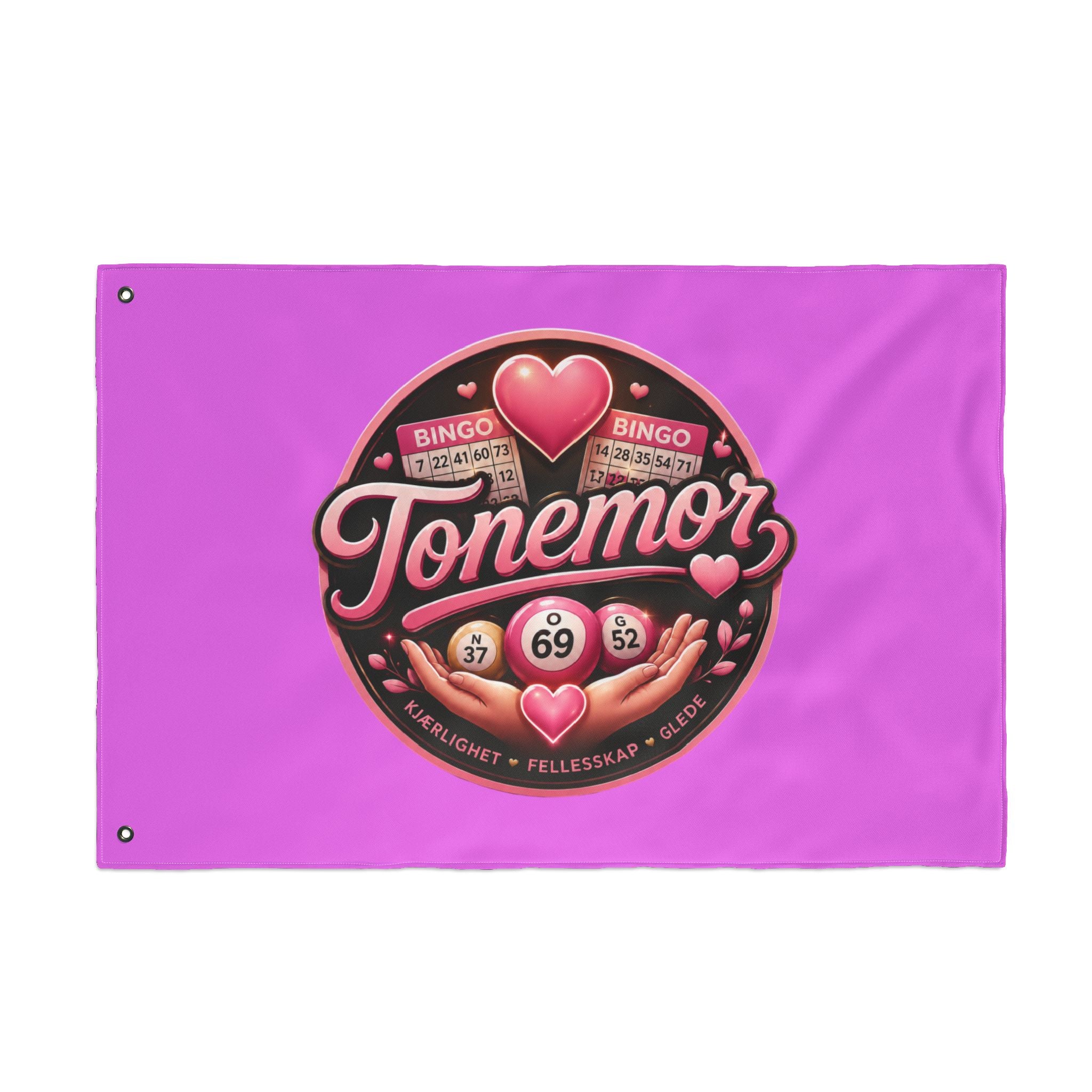 Tonemor Bingo Hearts Flag — Double-Sided Pink Decorative Flag