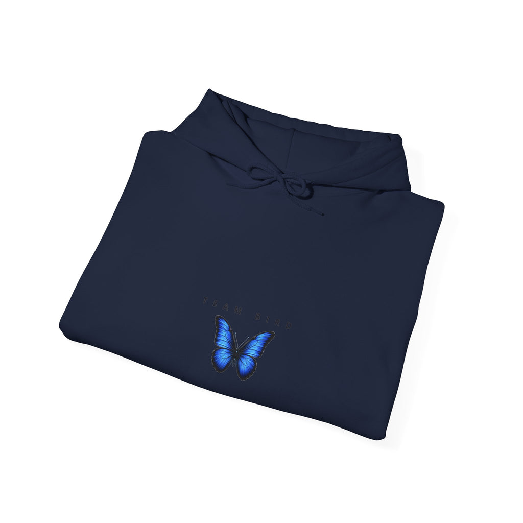 Butterfly Hoodie — "Team Bird" Blue Butterfly Graphic Hooded Sweatshirt
