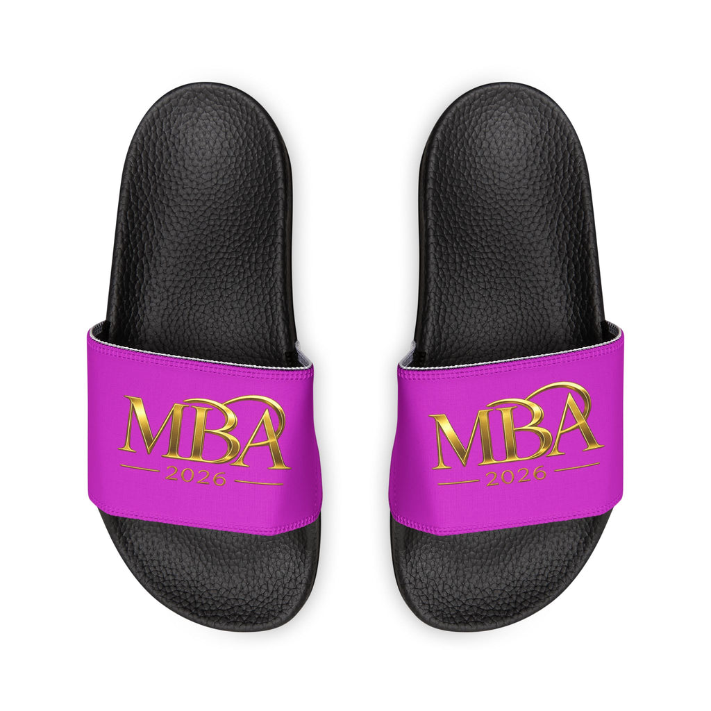 Slide Sandals — Purple 'MBA 2026' Removable‑Strap Pool Slides for Men