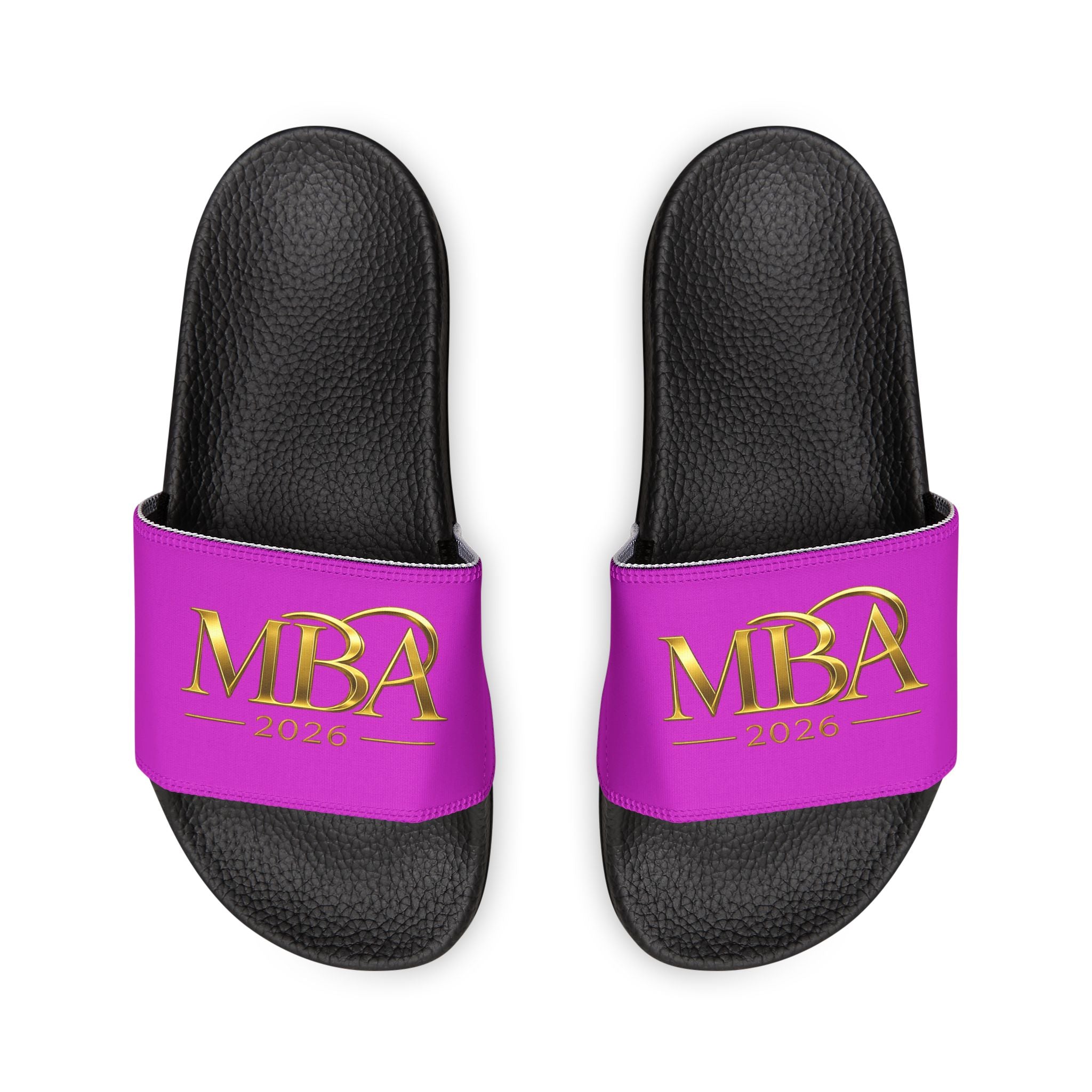 Slide Sandals — Purple 'MBA 2026' Removable‑Strap Pool Slides for Men