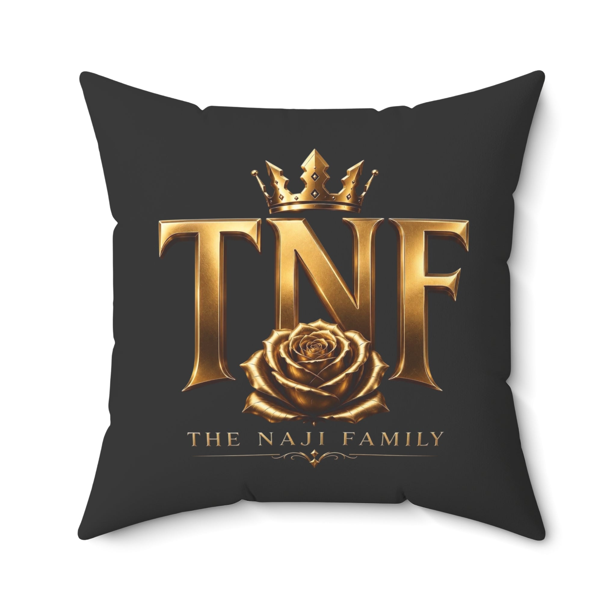 TNF The Naji Family Gold Logo Pillow — Decorative Square Throw Pillow