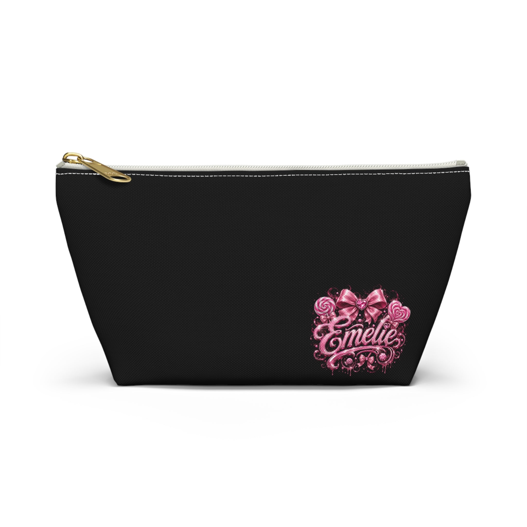 Personalized 'Emelie' Cosmetic Pouch — Pink Bow & Roses Accessory Bag
