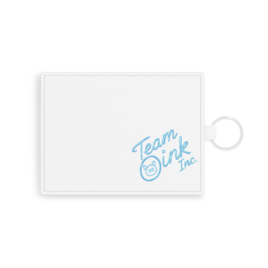 Saffiano Leather Card Holder — Team Oink Inc. Light Blue Logo