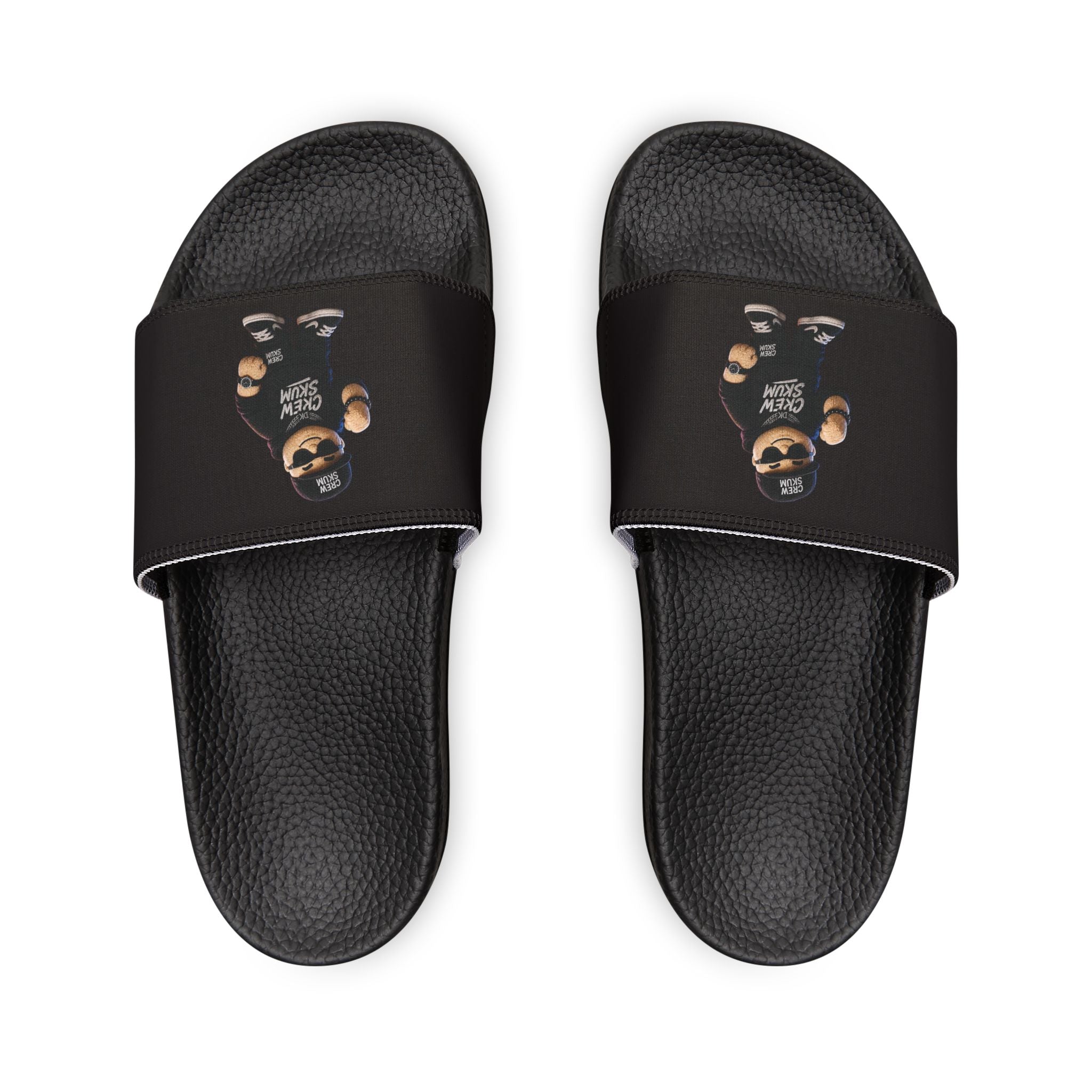 Men's Removable-Strap Slides — Black Bear Paw Graphic Pool & Casual Sandals