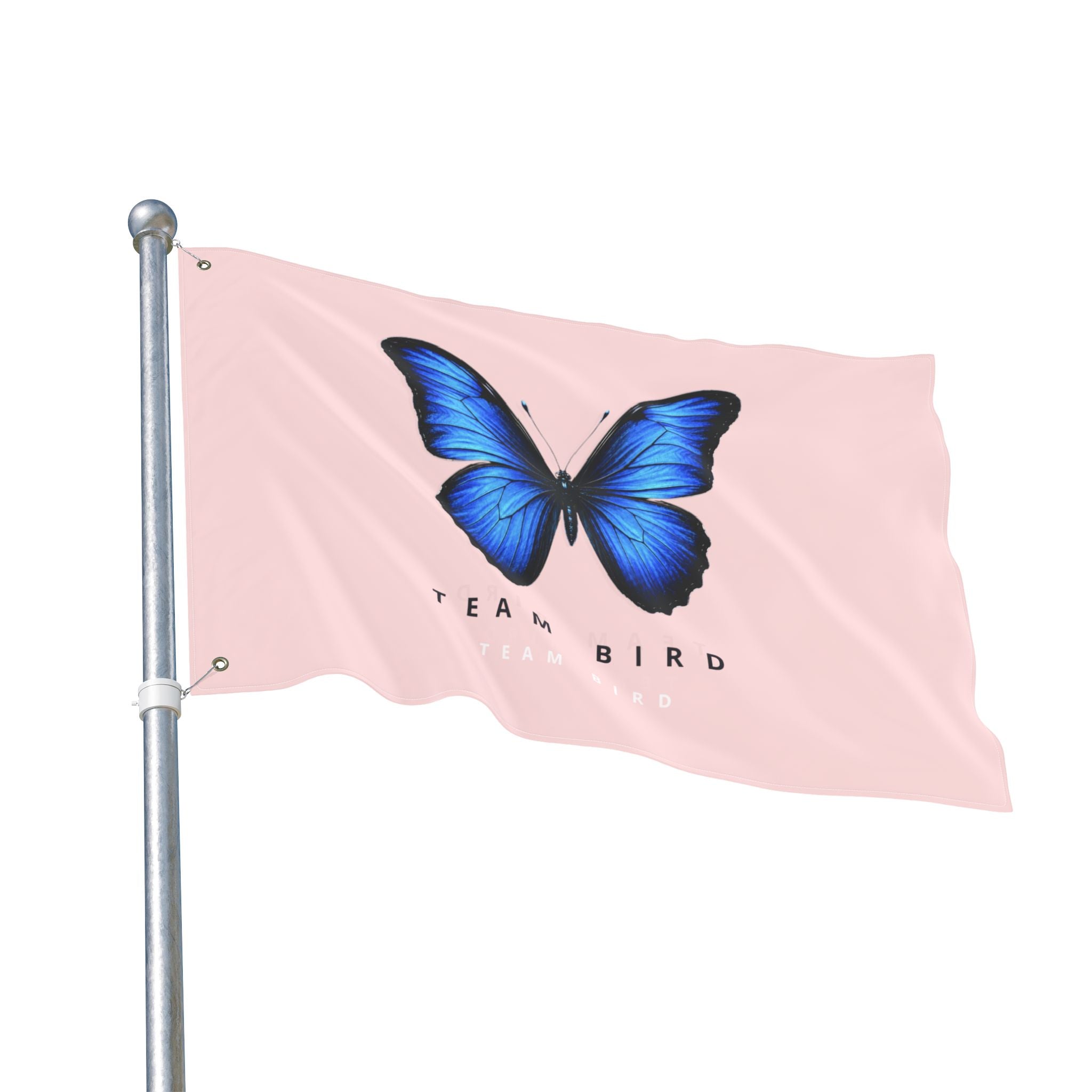 Double-Sided Flag — Pink Blue Butterfly "Team Bird" Garden Banner