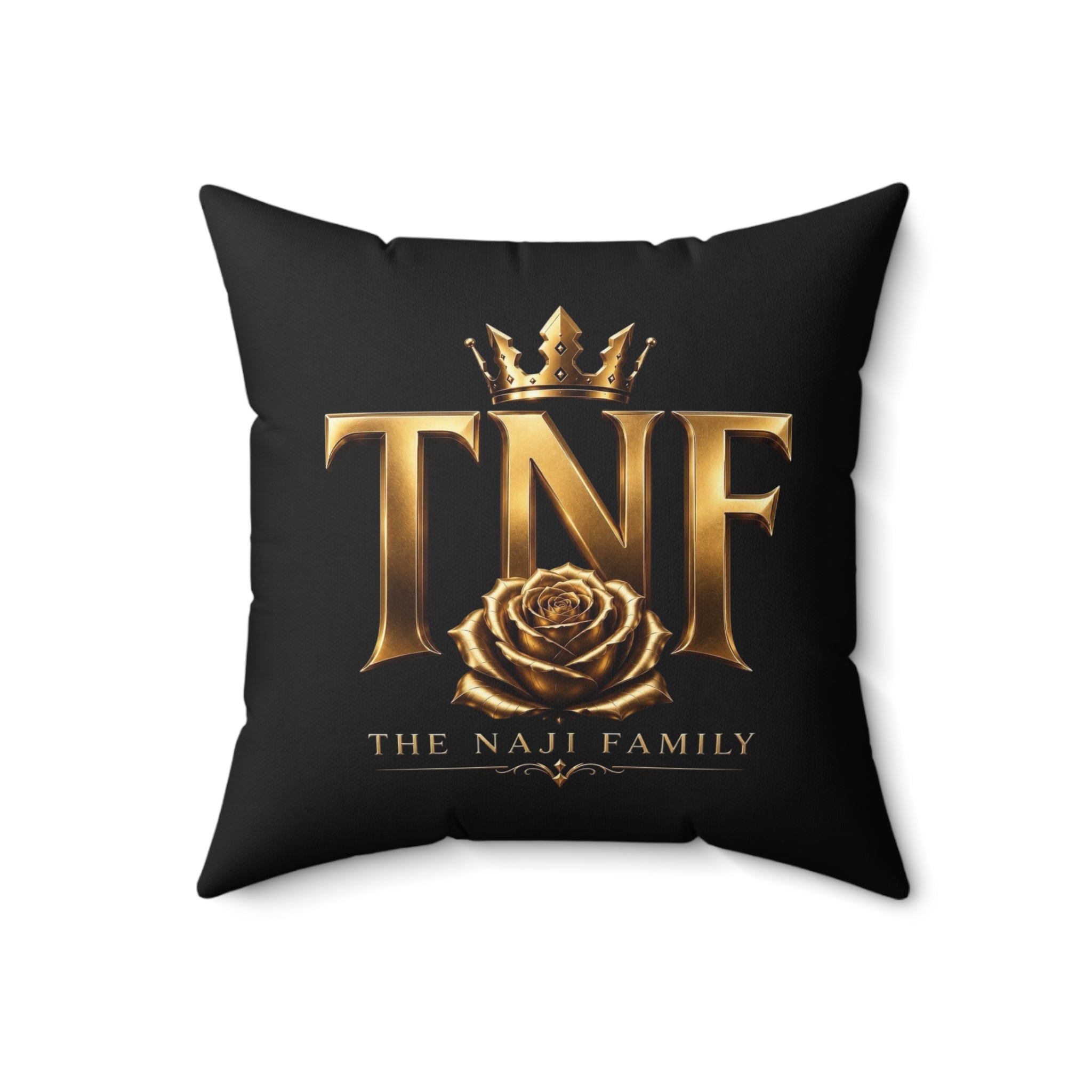 TNF The Naji Family Gold Logo Pillow — Decorative Square Throw Pillow