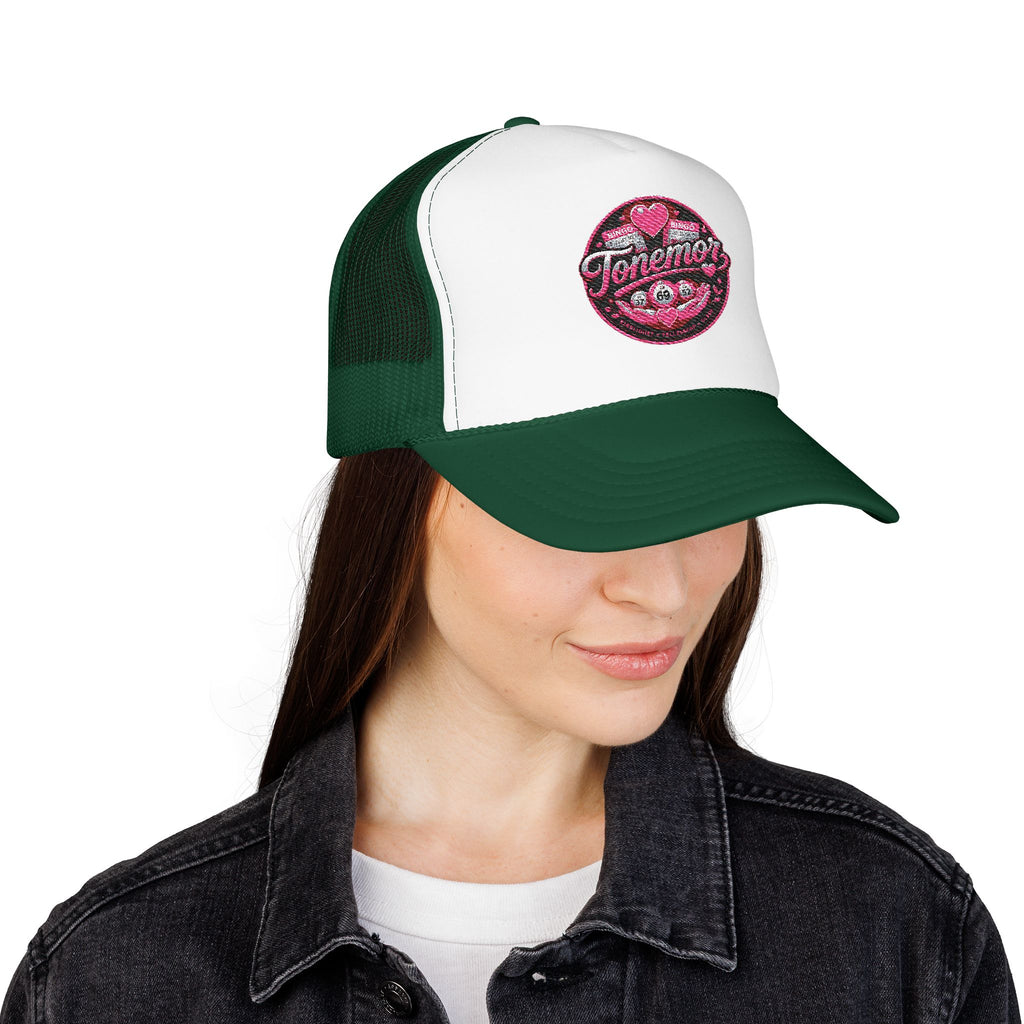 Foam Trucker Hat — Pink Glitter "Tenerme" Heart Patch Cap