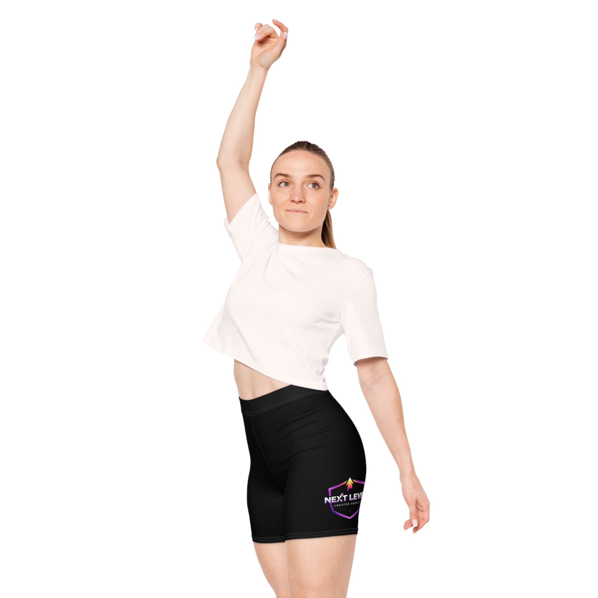 Next Level Logo Women's Biker Shorts — Black Athletic Cycling Shorts