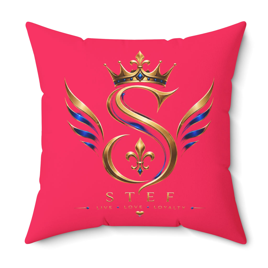 Monogram Crown Pillow — Personalized 'STEF' Gold Emblem Accent Cushion