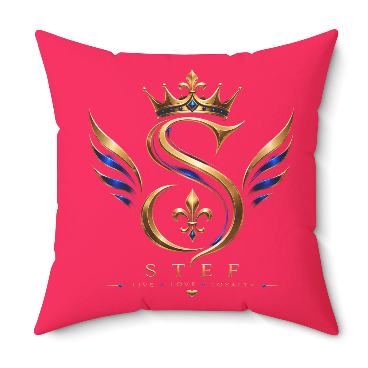 Monogram Crown Pillow — Personalized 'STEF' Gold Emblem Accent Cushion