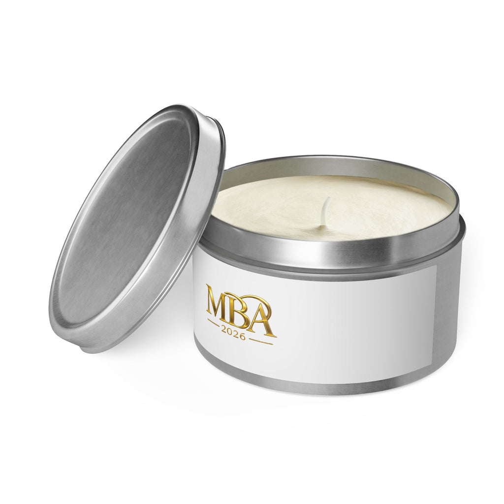 MBA 2026 Gold Logo Tin Candle — Luxury Scented Gift