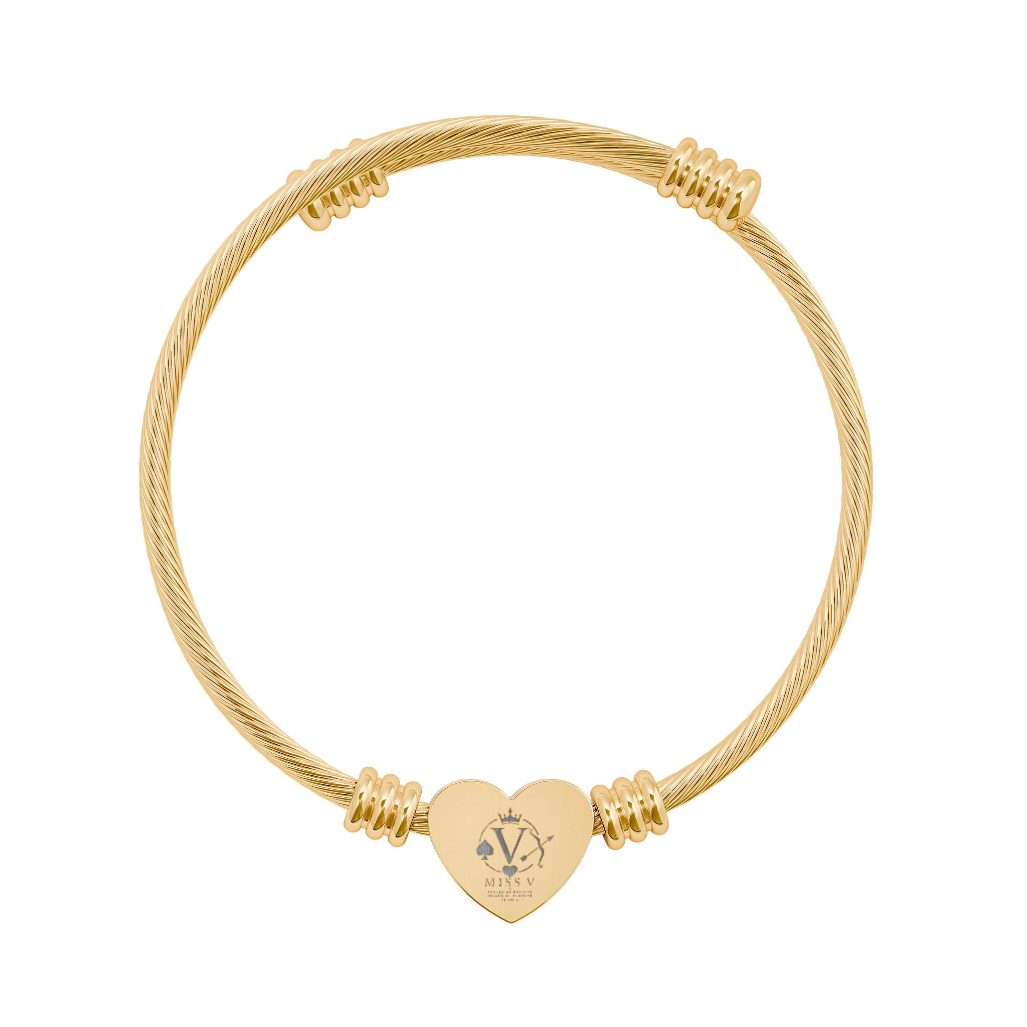 Miss V Engravable Heart Cuff Bracelet — Personalized Minimalist Wire Bangle