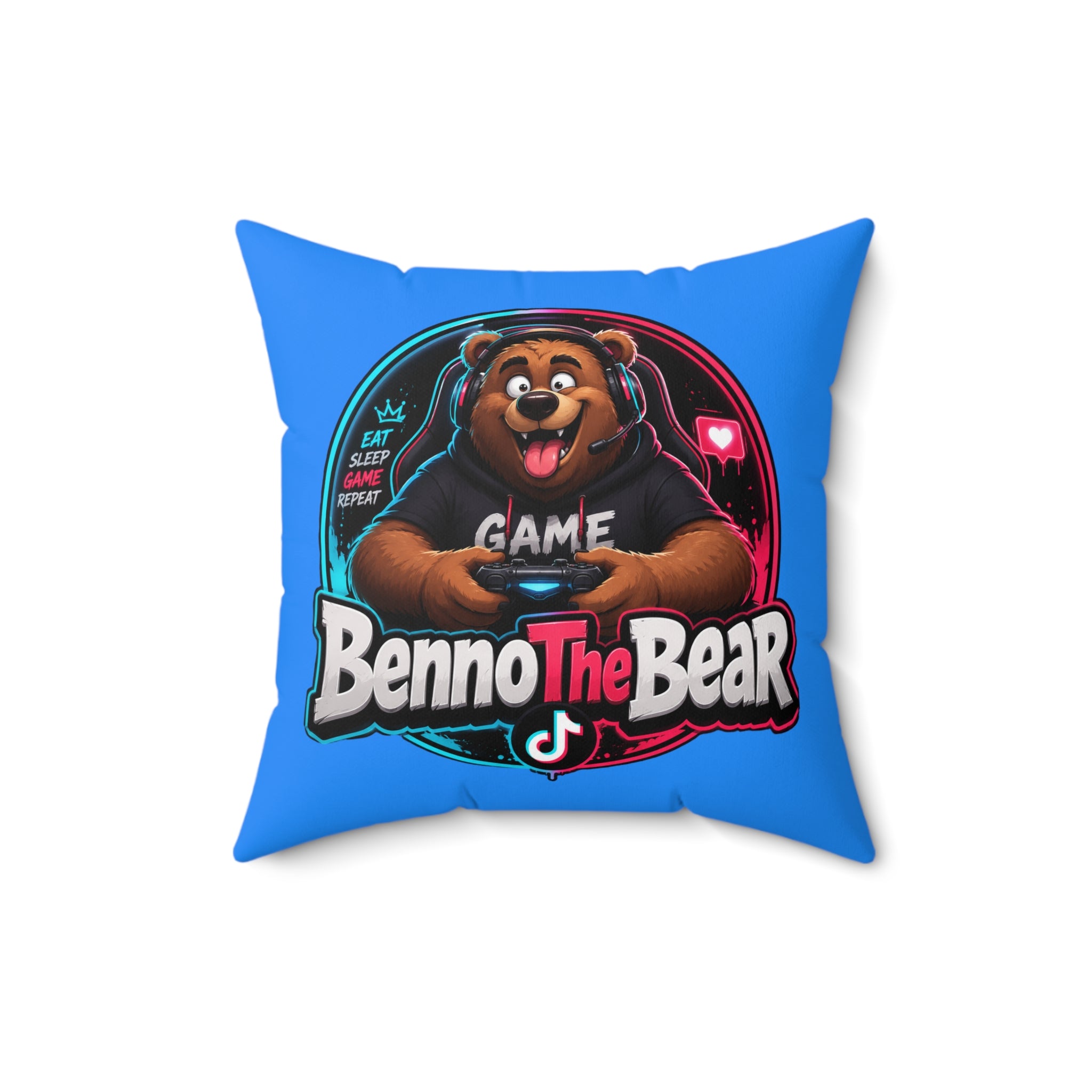 Benno The Bear Gaming Pillow — Cute Gamer Bear Decorative Throw Pillow