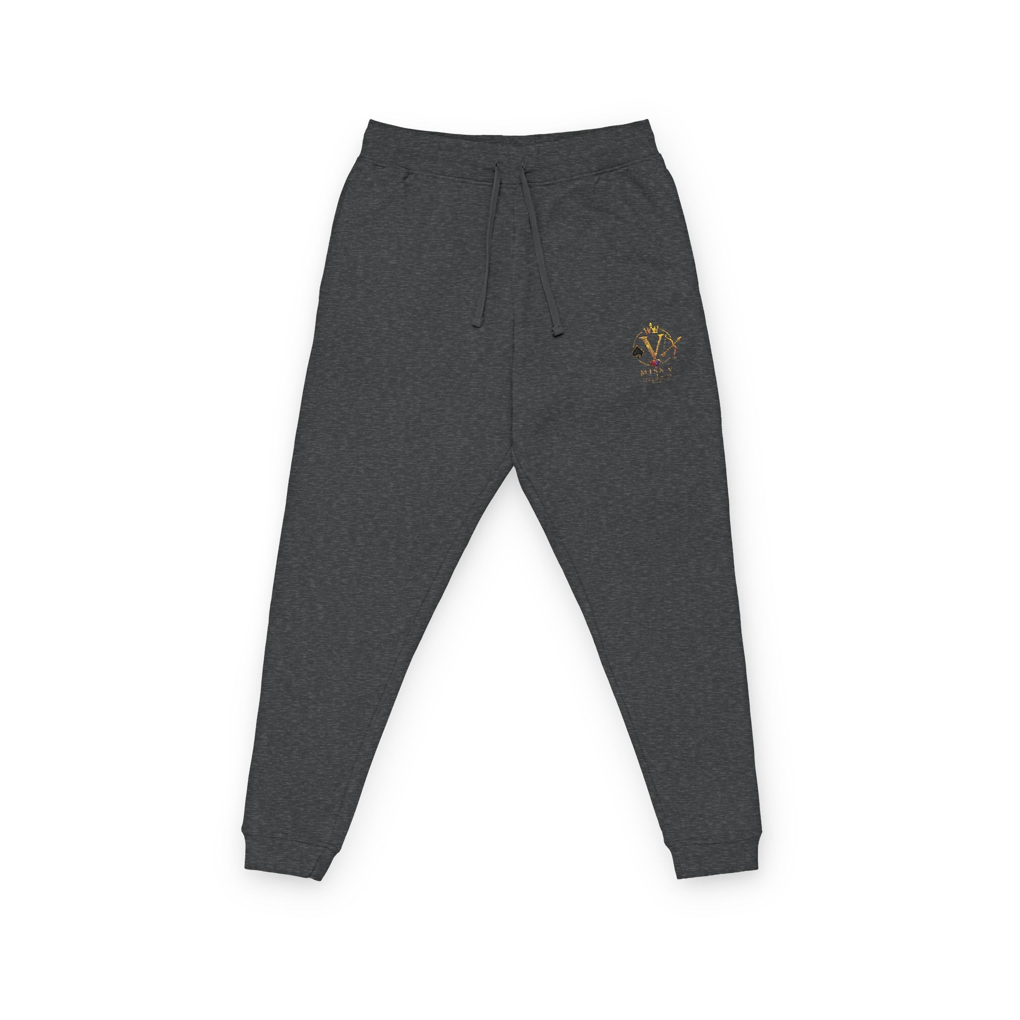 Miss V Embroidered Gold Rose Joggers – Cozy Fleece Sweatpants