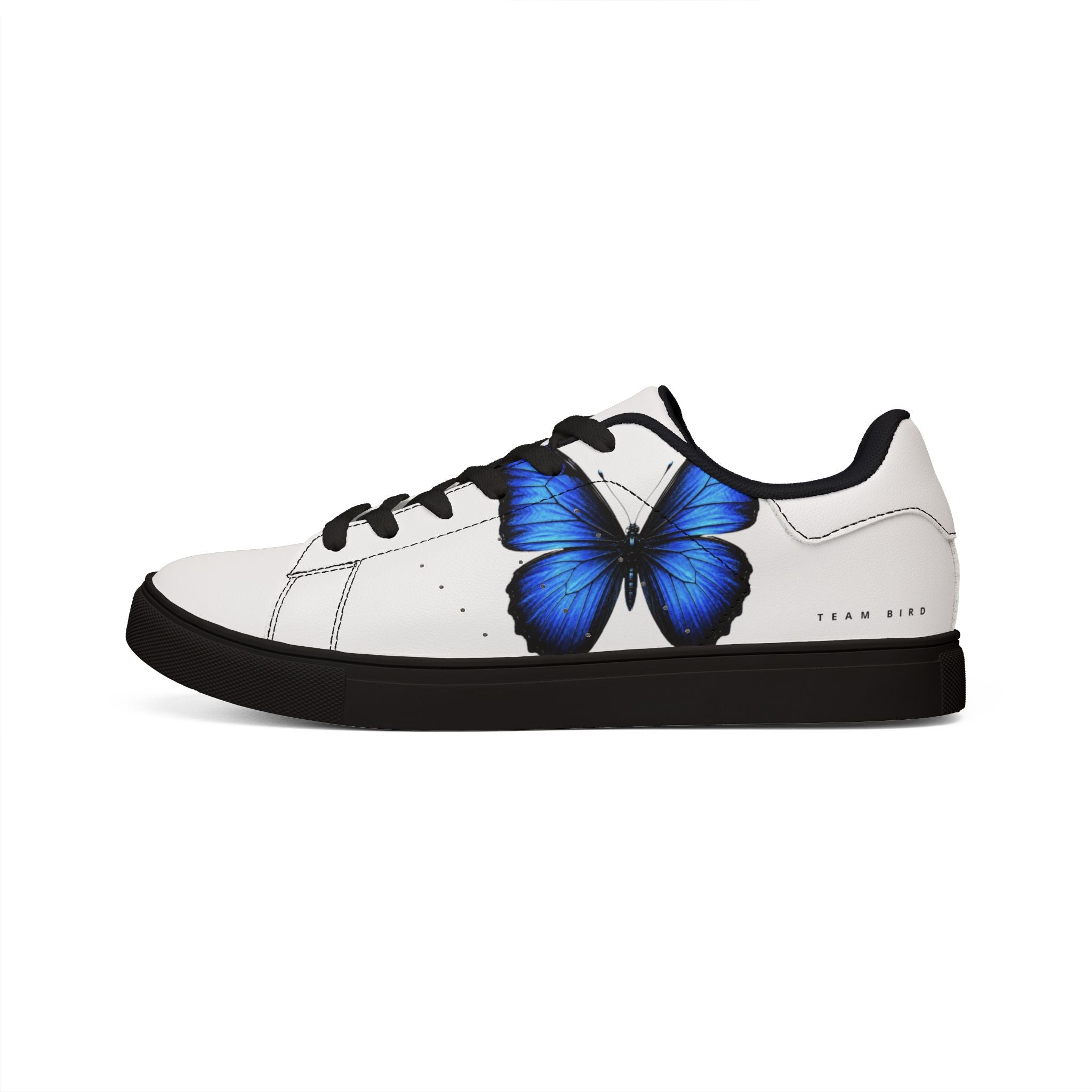 Women's Leather Sneakers — Blue Butterfly Low-Top Fashion Sneakers