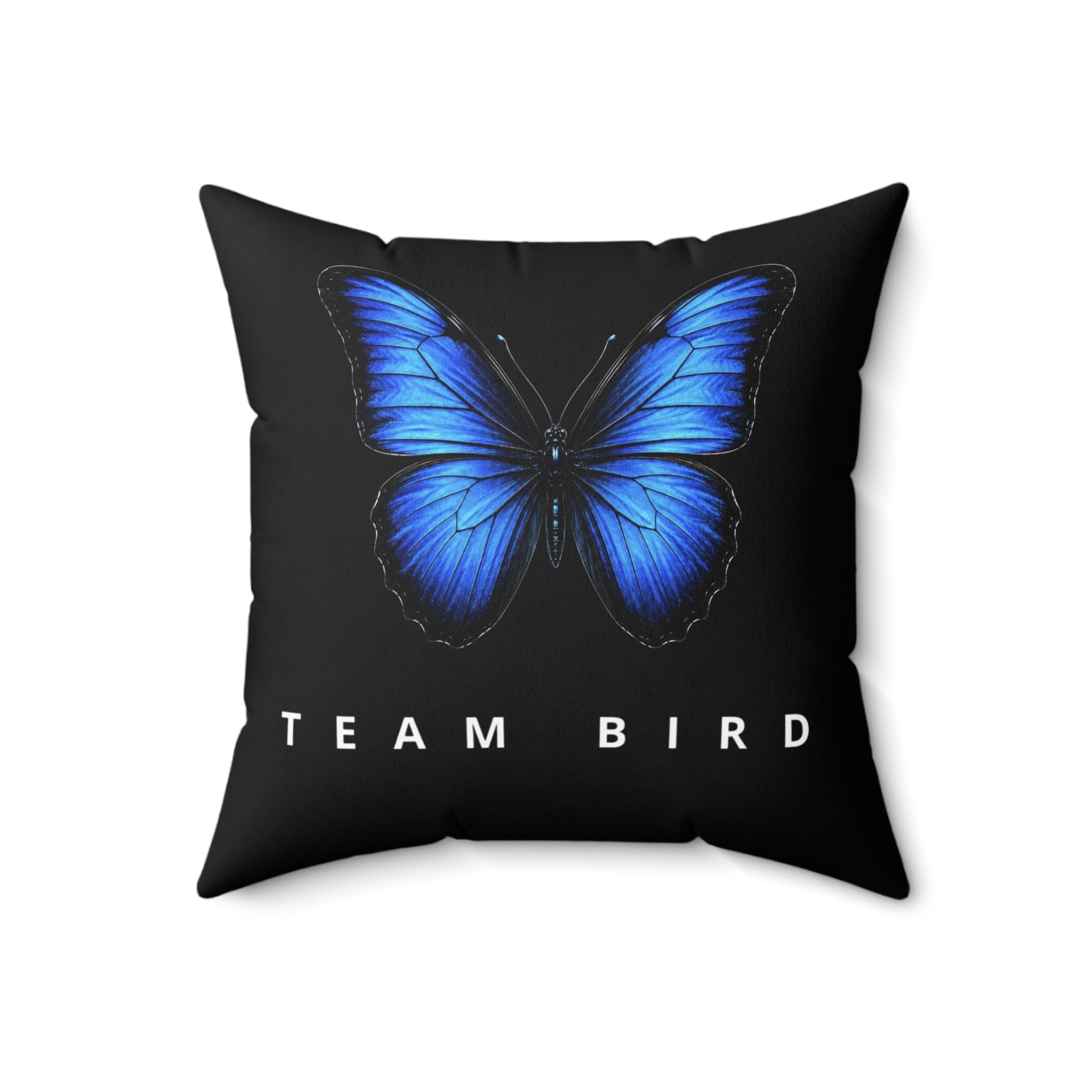 Blue Butterfly 'Team Bird' Throw Pillow — Decorative Polyester Accent Cushion