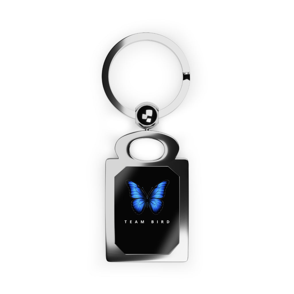 Rectangle Photo Keyring — Blue Butterfly 'Team Bird' Metal Keychain