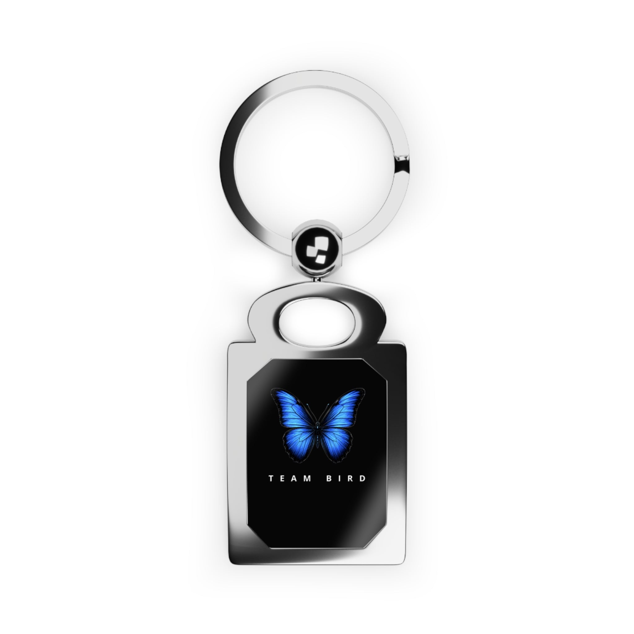 Rectangle Photo Keyring — Blue Butterfly 'Team Bird' Metal Keychain