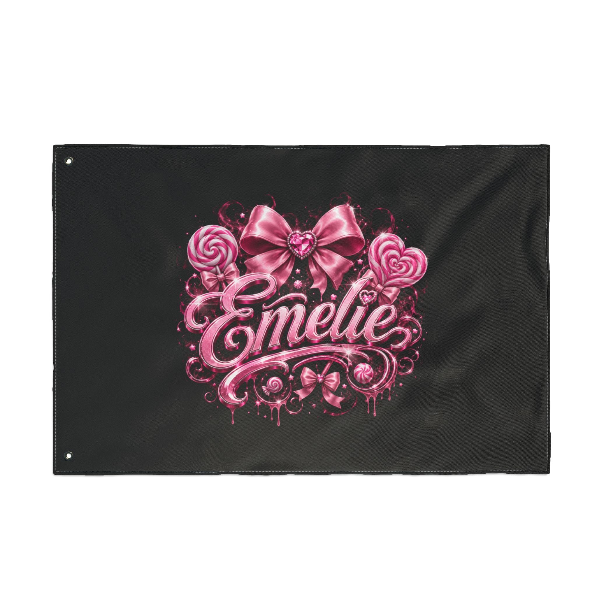 Personalized Pink Candy Name Flag — 'Emelie' Double-Sided Decorative Banner