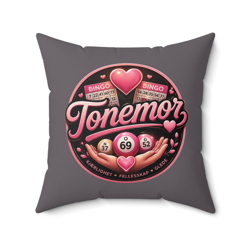 Bingo Tonemor Decorative Square Pillow — Retro Pink Heart Bingo Ball Cushion