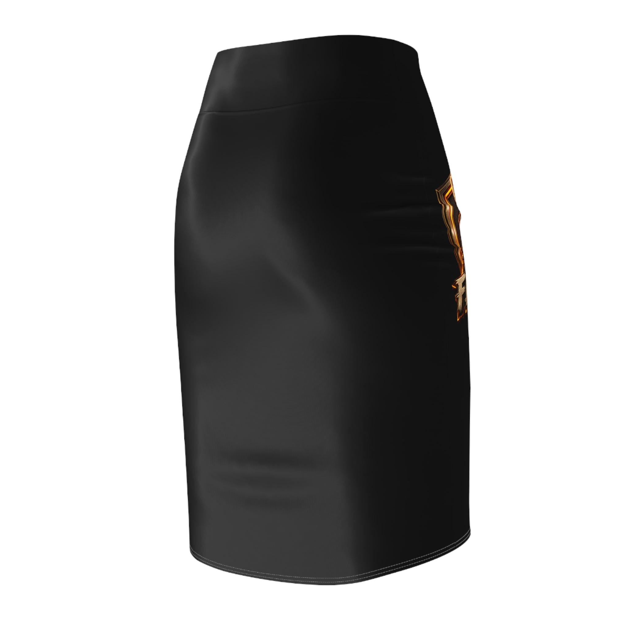 Raccoon Crest Black Pencil Skirt — "Aleske" Logo High-Waist Graphic Skirt