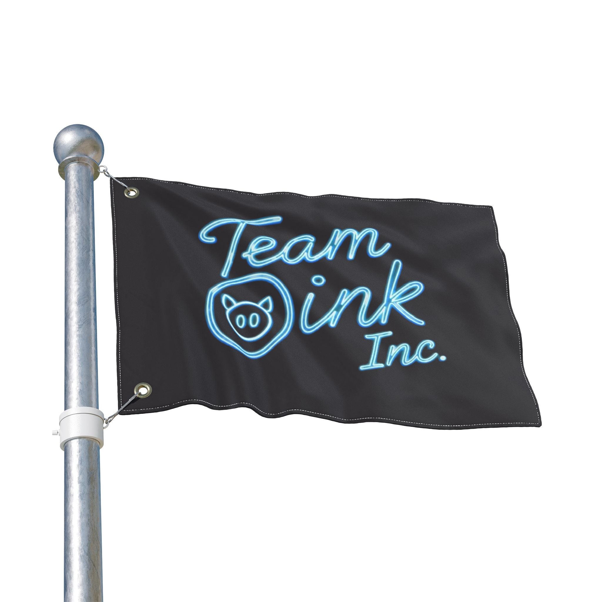 Team Oink Inc. Double-Sided Flag — Neon Script Pig Logo