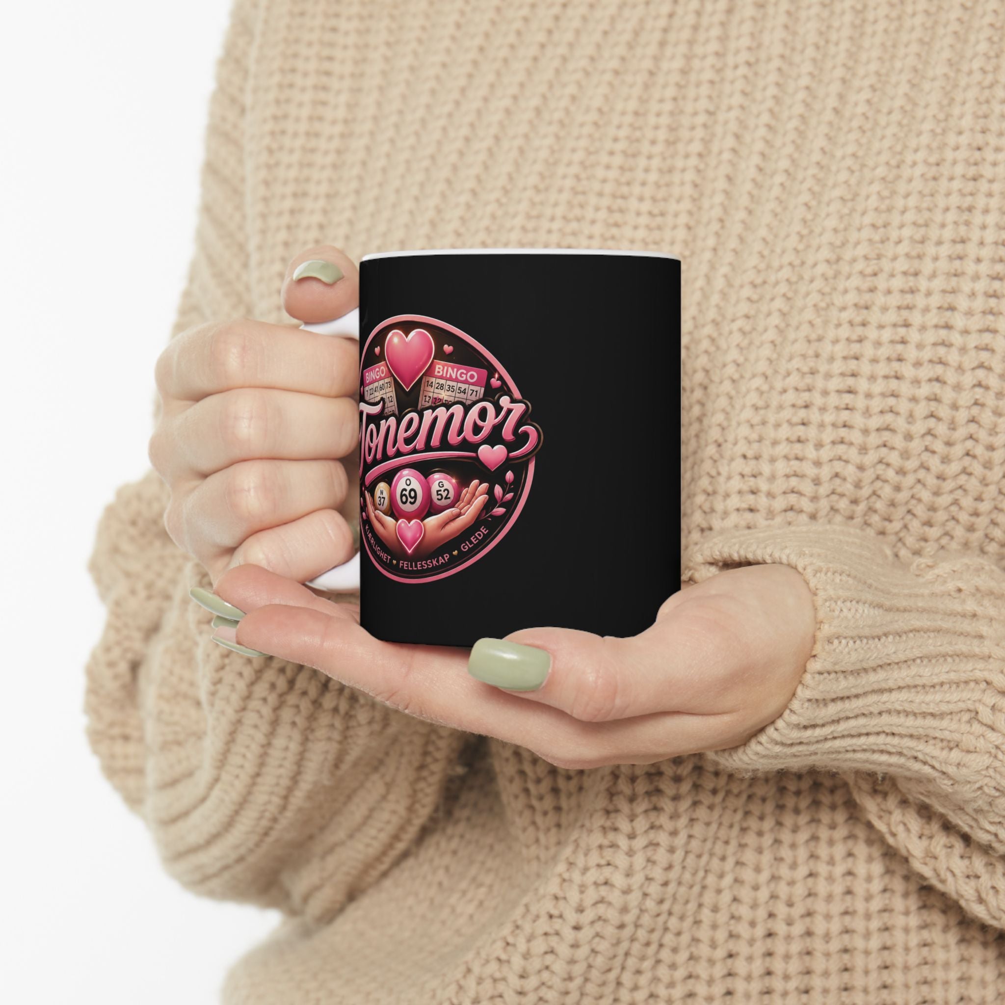 Bingo Tonemor Ceramic Mug — Pink Heart Bingo Lover Gift (11oz/15oz)
