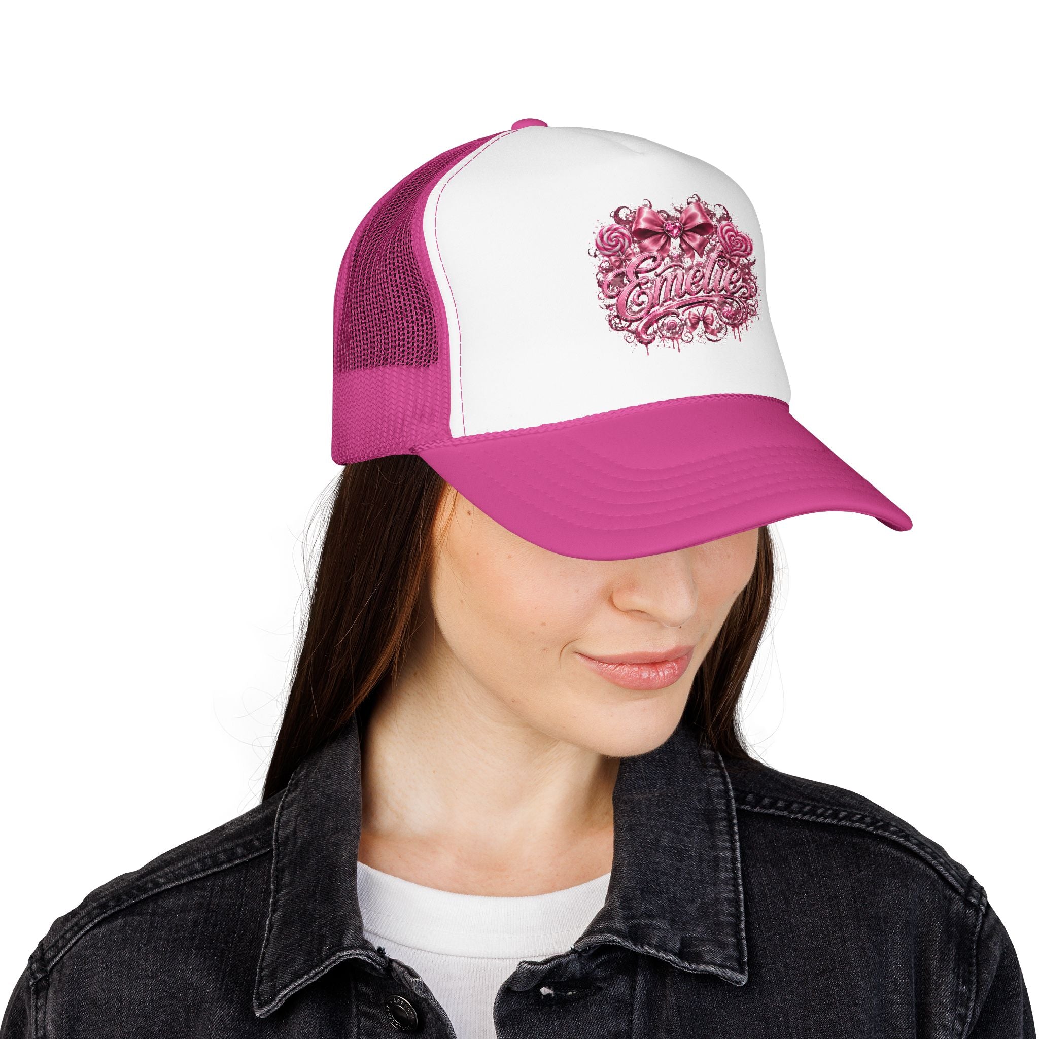 Trucker Hat — Pink Floral 'Enele' Bow Logo
