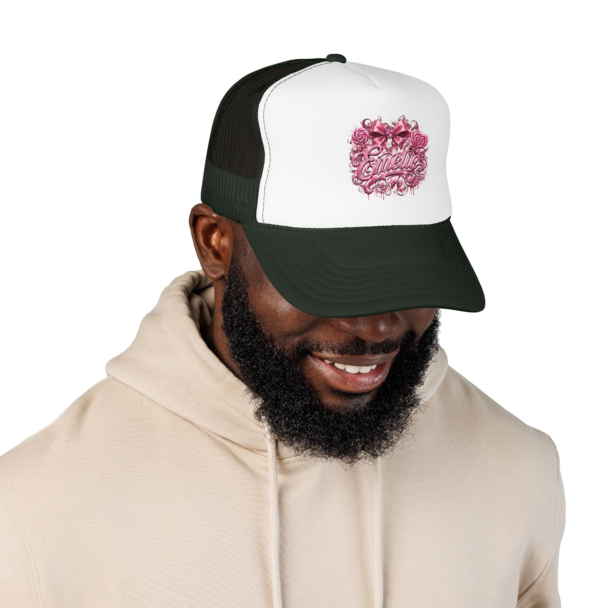 Trucker Hat — Pink Floral 'Enele' Bow Logo