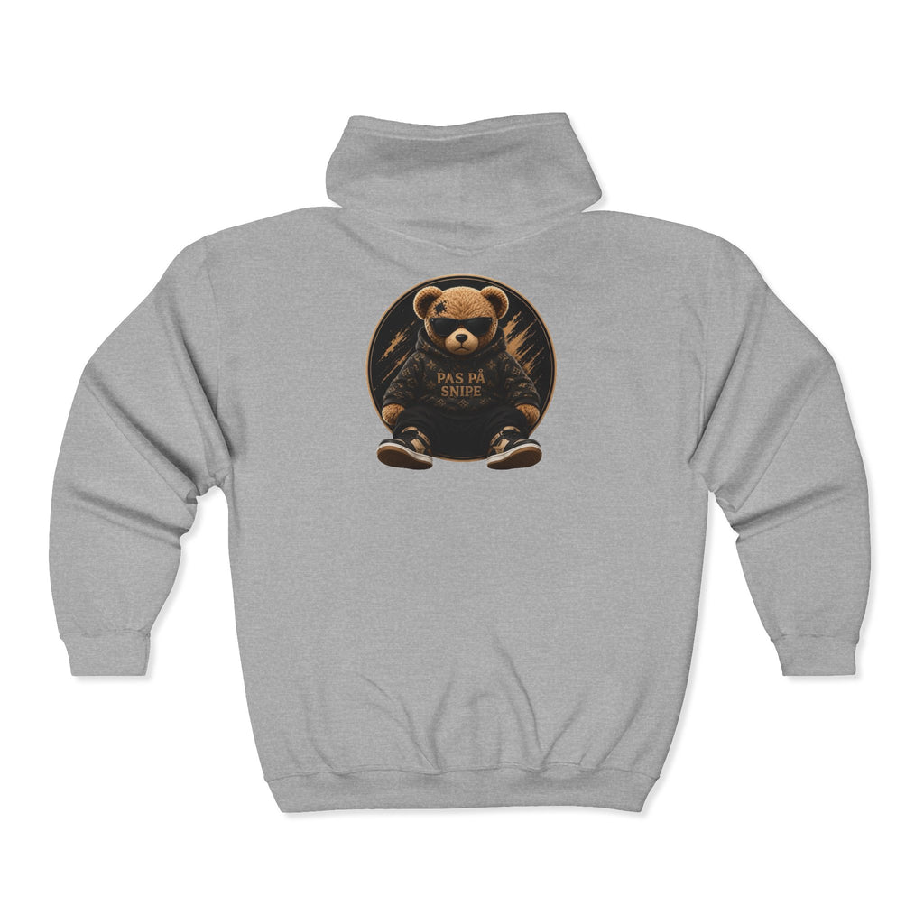 Bear Protector Zip Hoodie — 'Pas de Venin' Vintage Teddy Graphic