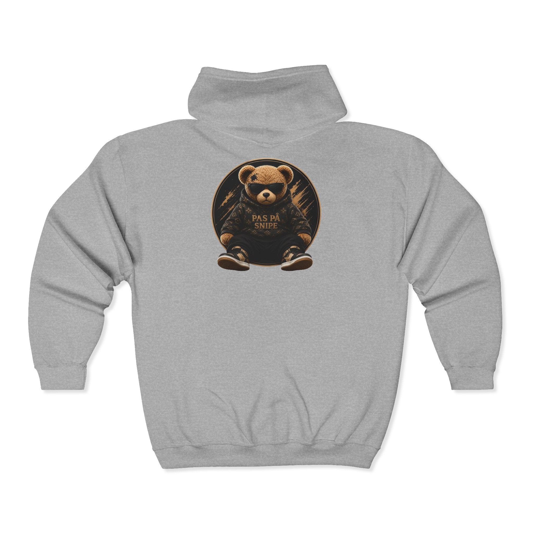 Bear Protector Zip Hoodie — 'Pas de Venin' Vintage Teddy Graphic