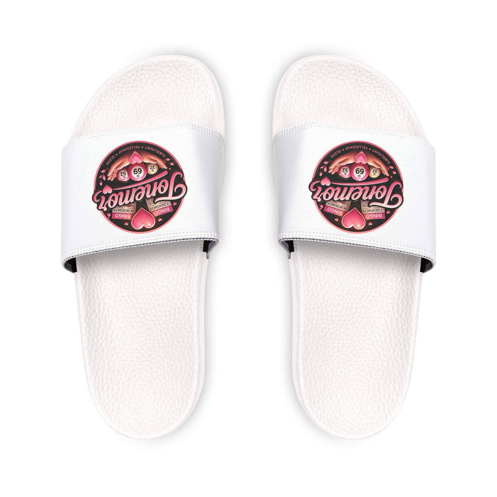 Slide Sandals — White Removable-Strap Slides with Pink 'Jammin' Heart' Logo