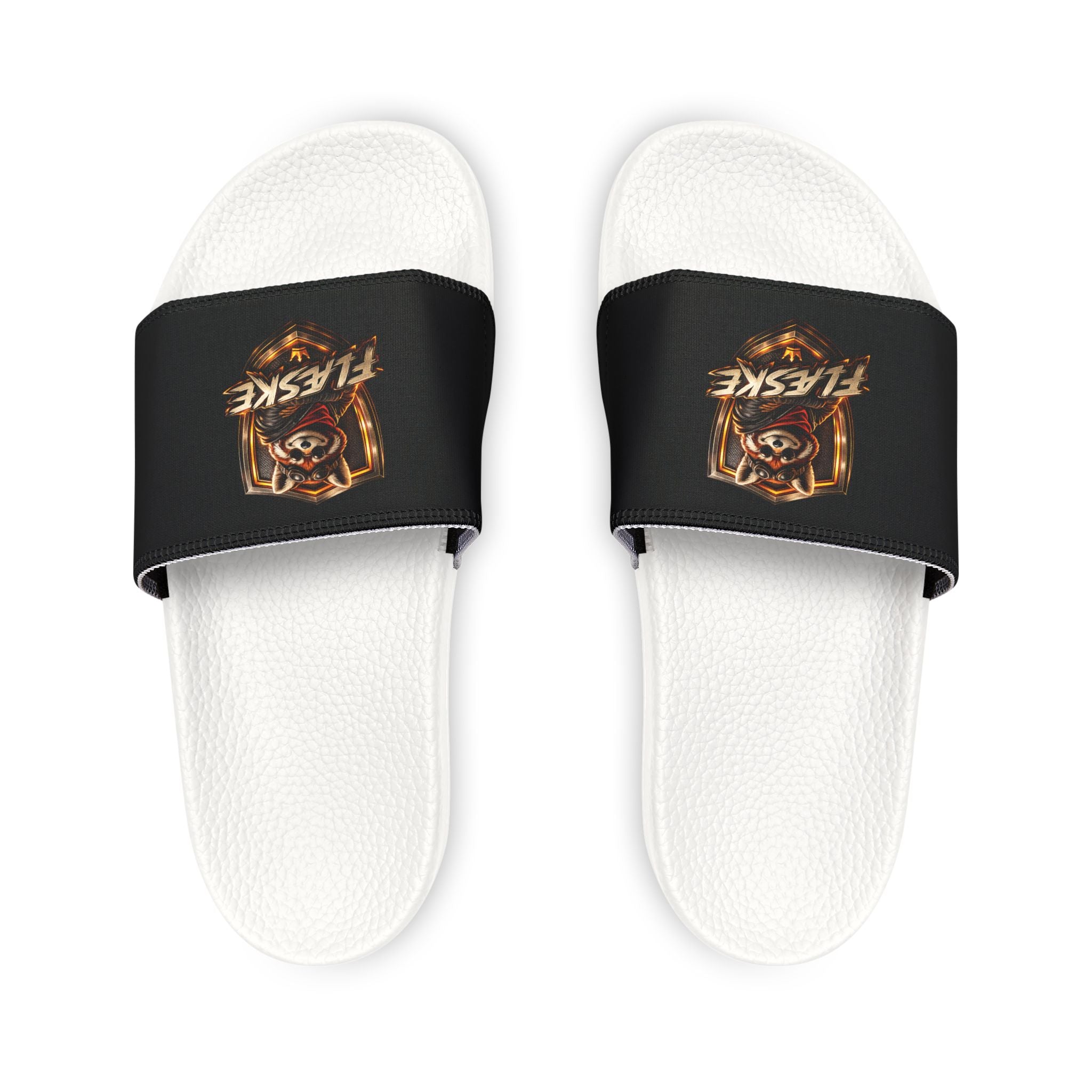 Slide Sandals — "Fireside" Skull Flame Removable-Strap Slides for Men