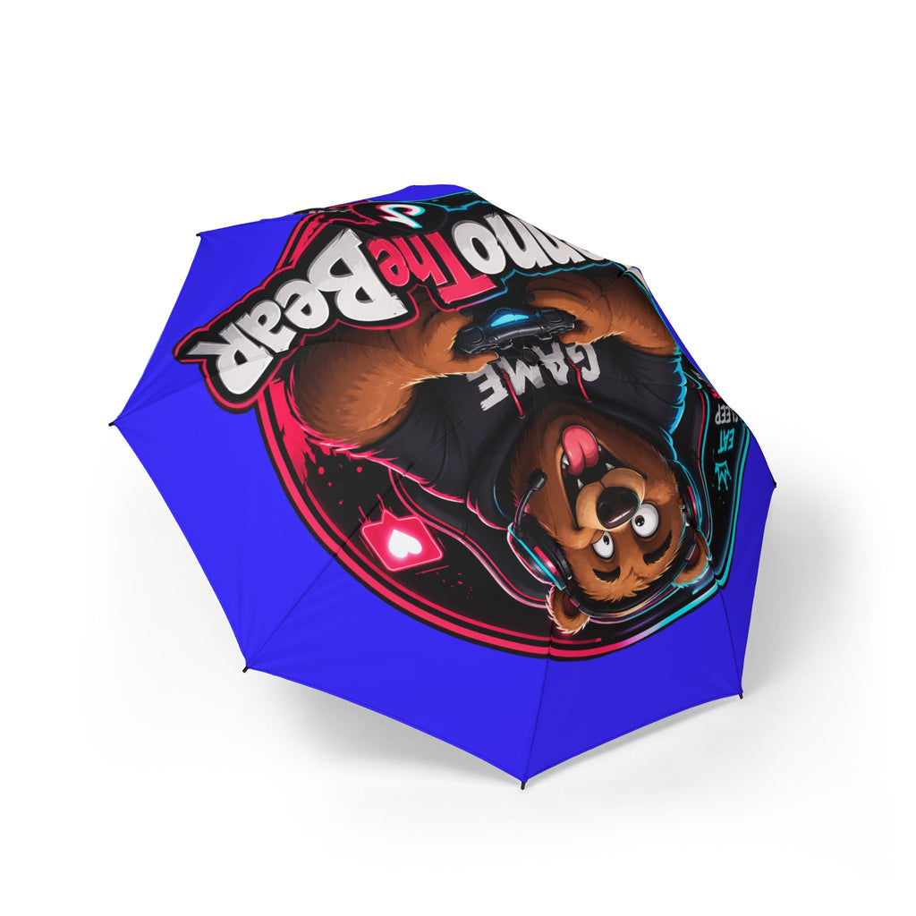 Foldable Umbrella - "Game the Bear" Cartoon Gamer Blue Travel Umbrella