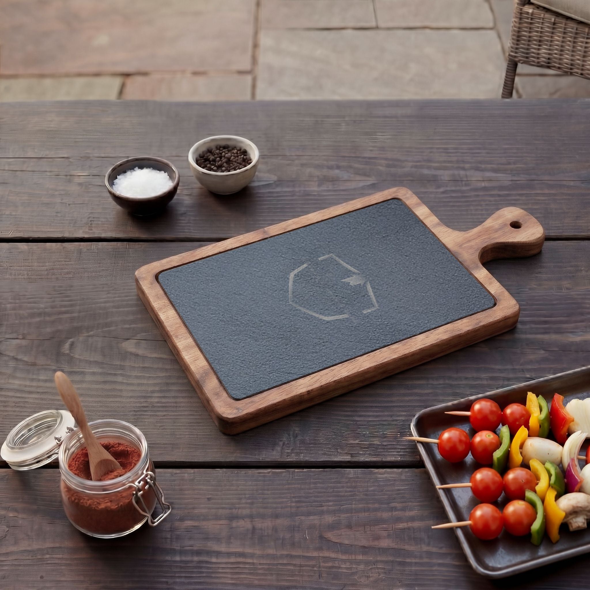 Engraved Acacia Charcuterie Board with Slate Insert & Cheese Knives