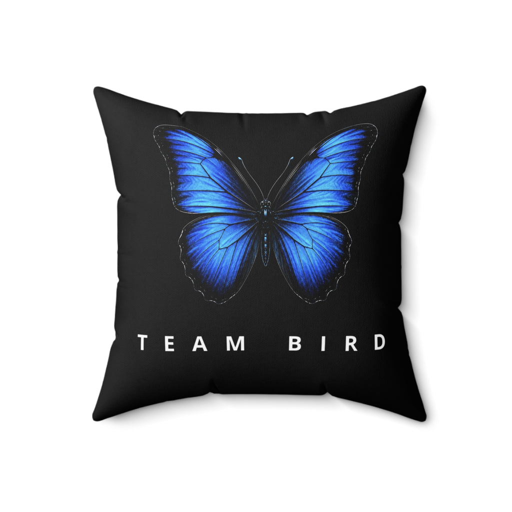 Blue Butterfly 'Team Bird' Throw Pillow — Decorative Polyester Accent Cushion