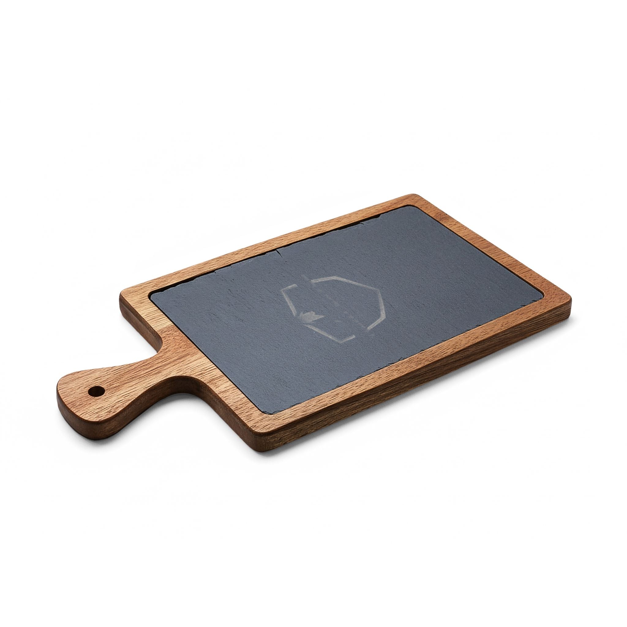 Engraved Acacia Charcuterie Board with Slate Insert & Cheese Knives