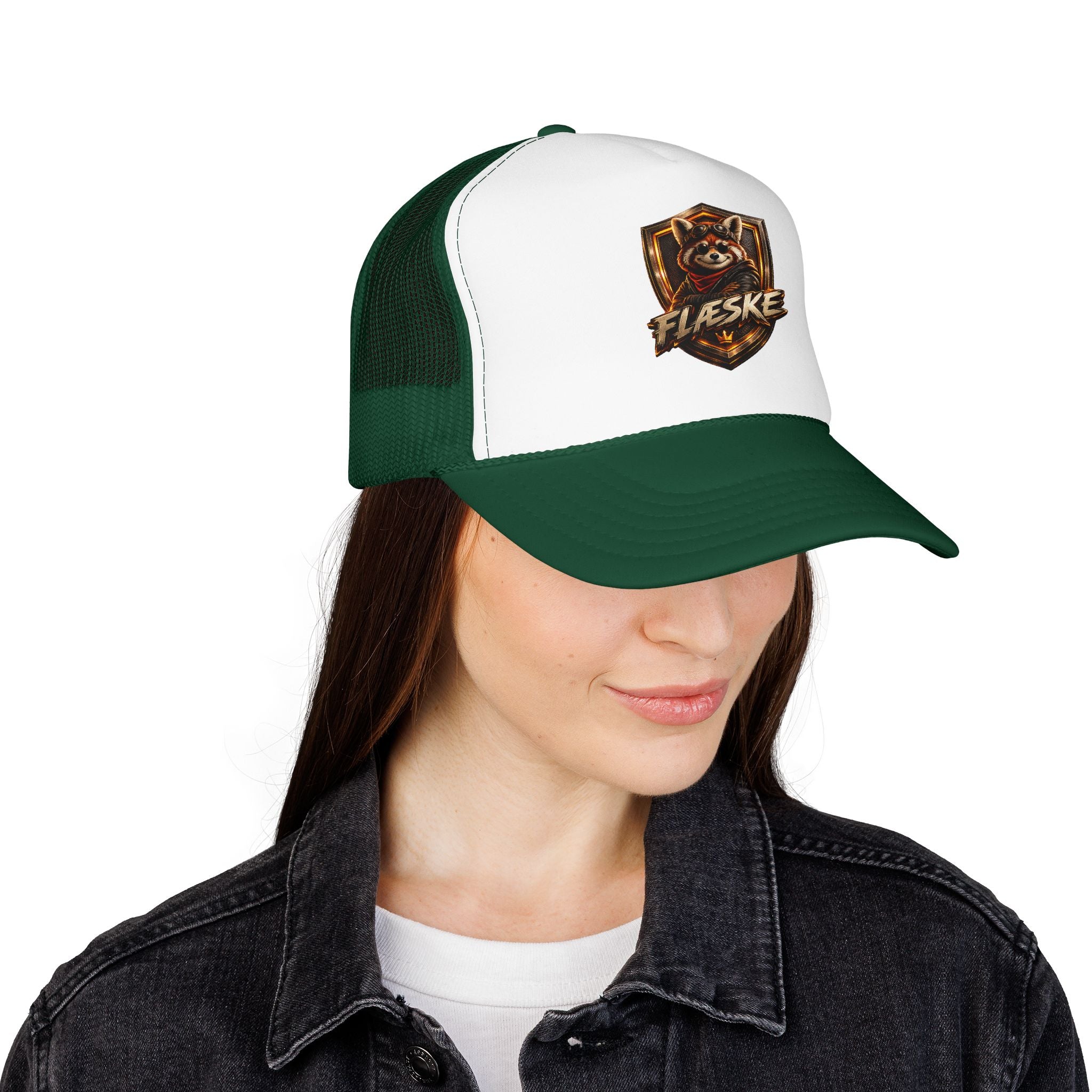 Ember Raccoon Shield Trucker Hat