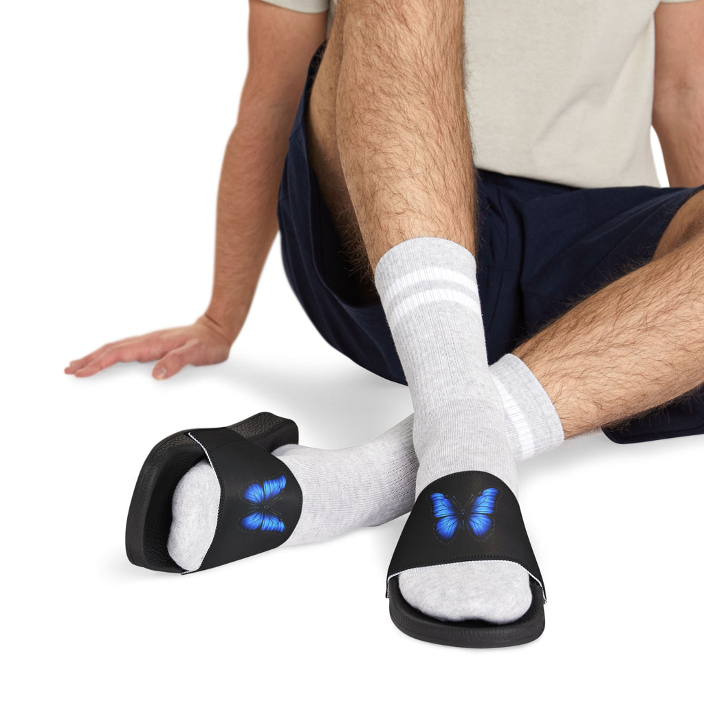 Men's Butterfly Slide Sandals — Blue Neon Wing Removable-Strap Slides