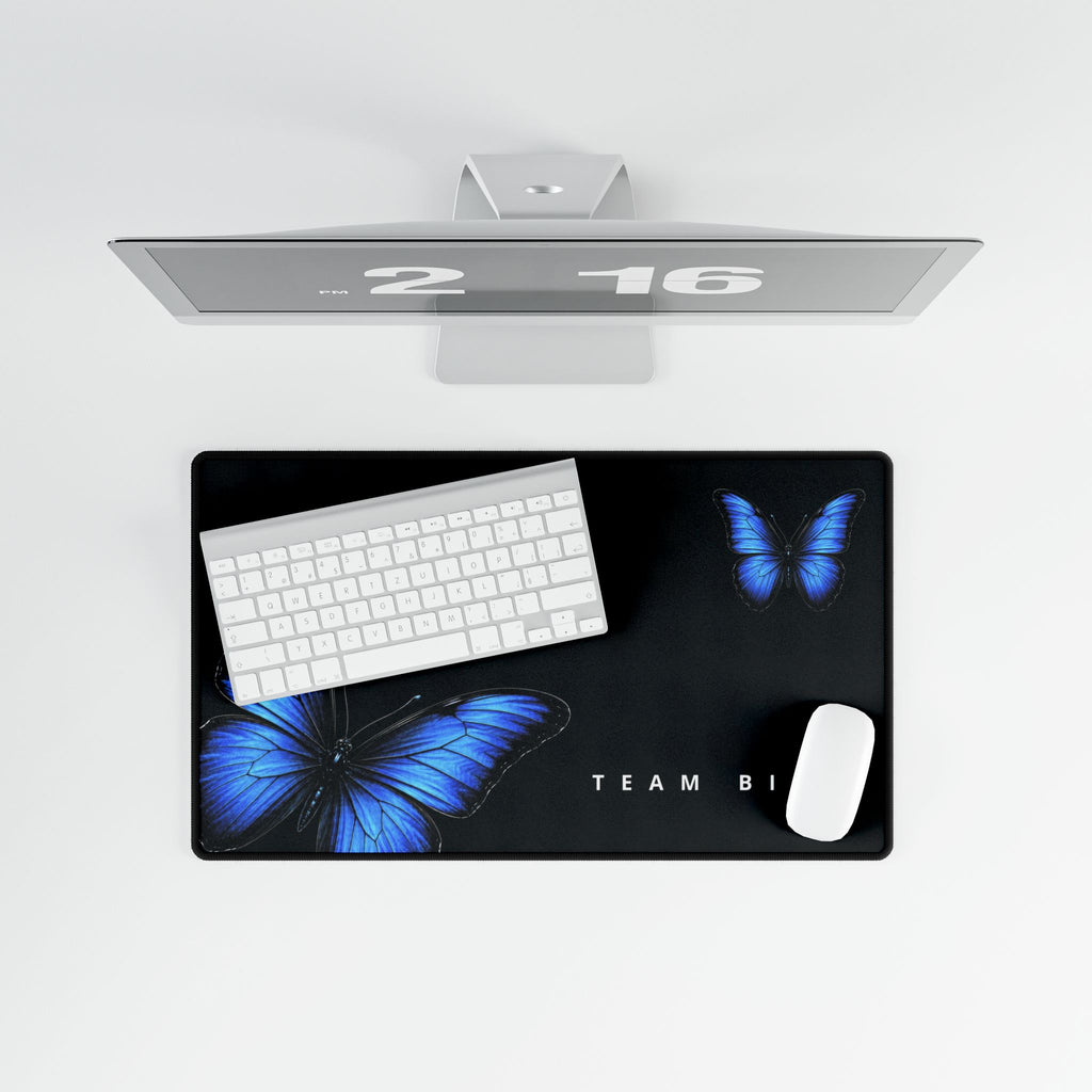 Blue Butterfly Desk Mat — 'TEAM BIRD' Gaming & Office Mousepad