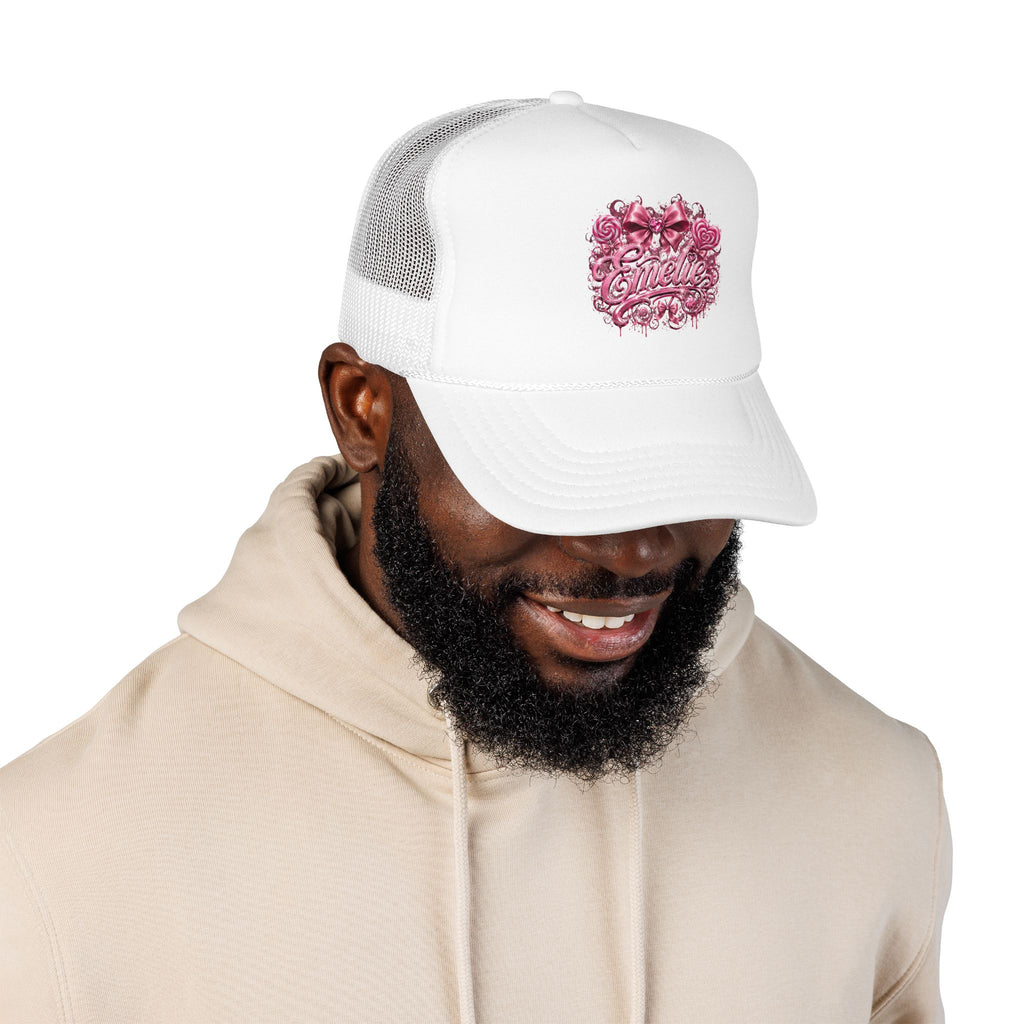 Trucker Hat — Pink Floral 'Enele' Bow Logo