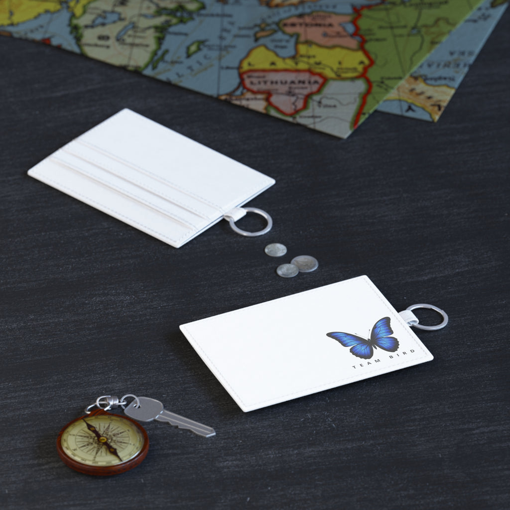 Blue Butterfly Saffiano Leather Card Holder — Team Bird RFID Card Case