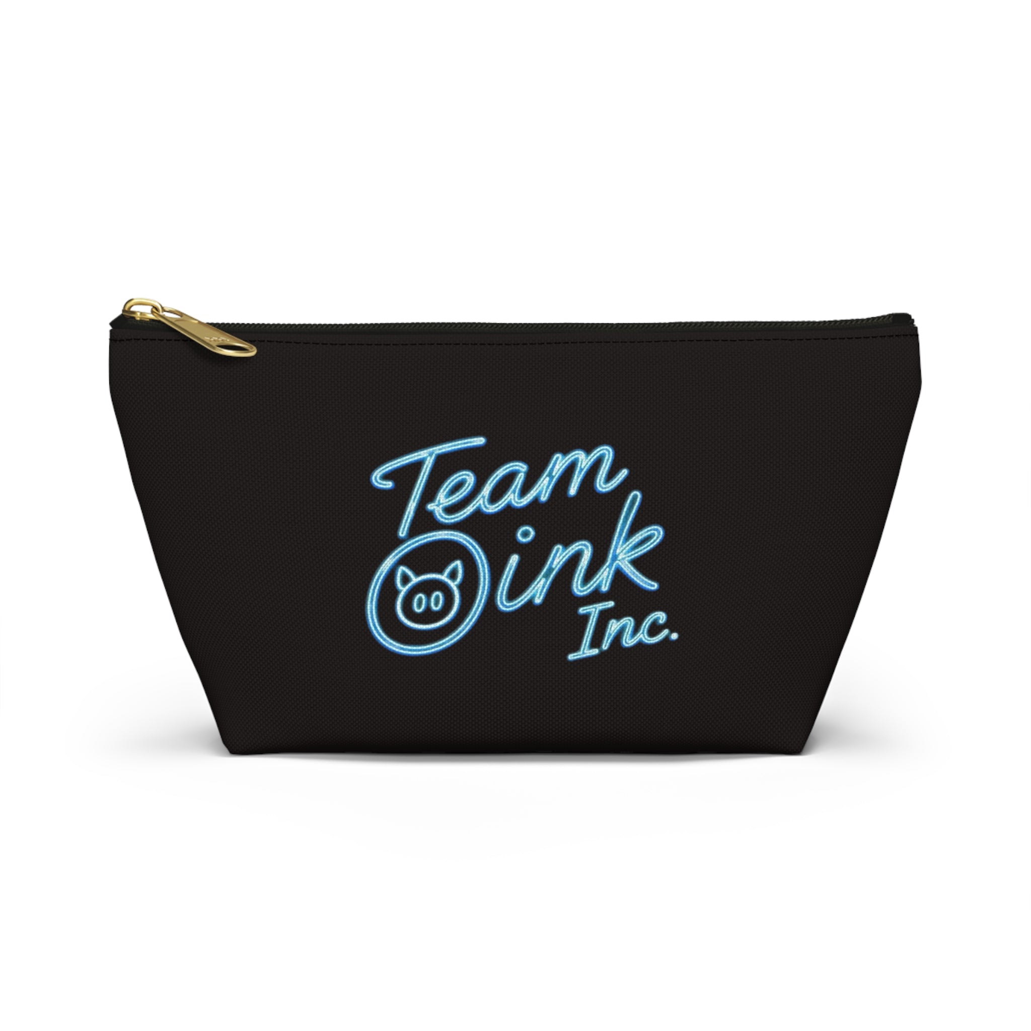 Team Oink Accessory Pouch — Black T-Bottom Makeup & Gadget Organizer