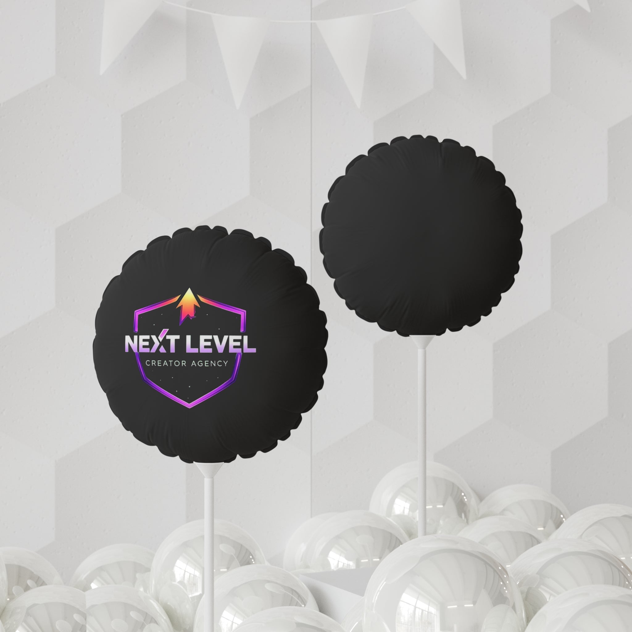 Next Level Creator Agency Balloon — Branded Black Celebration Balloon