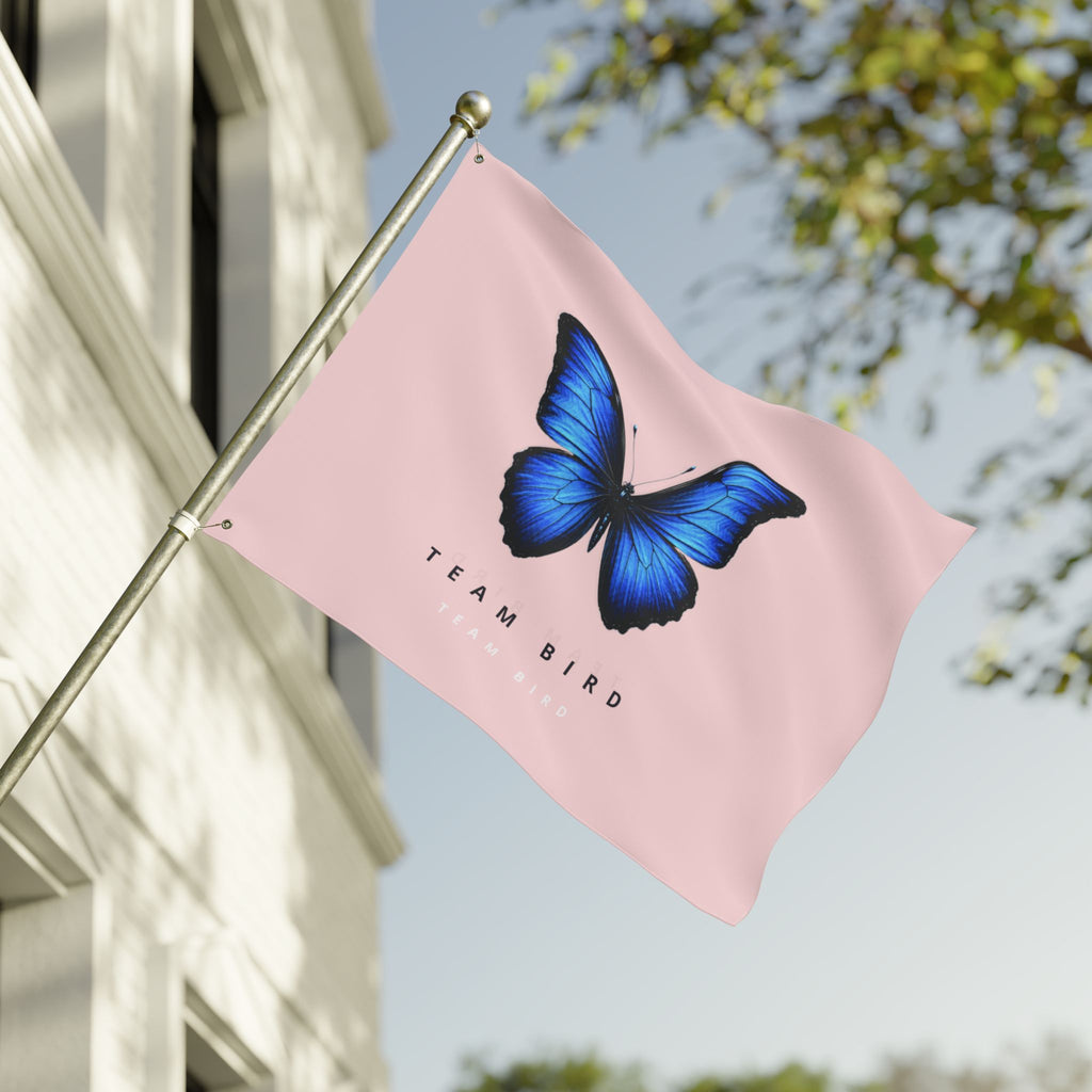 Double-Sided Flag — Pink Blue Butterfly "Team Bird" Garden Banner